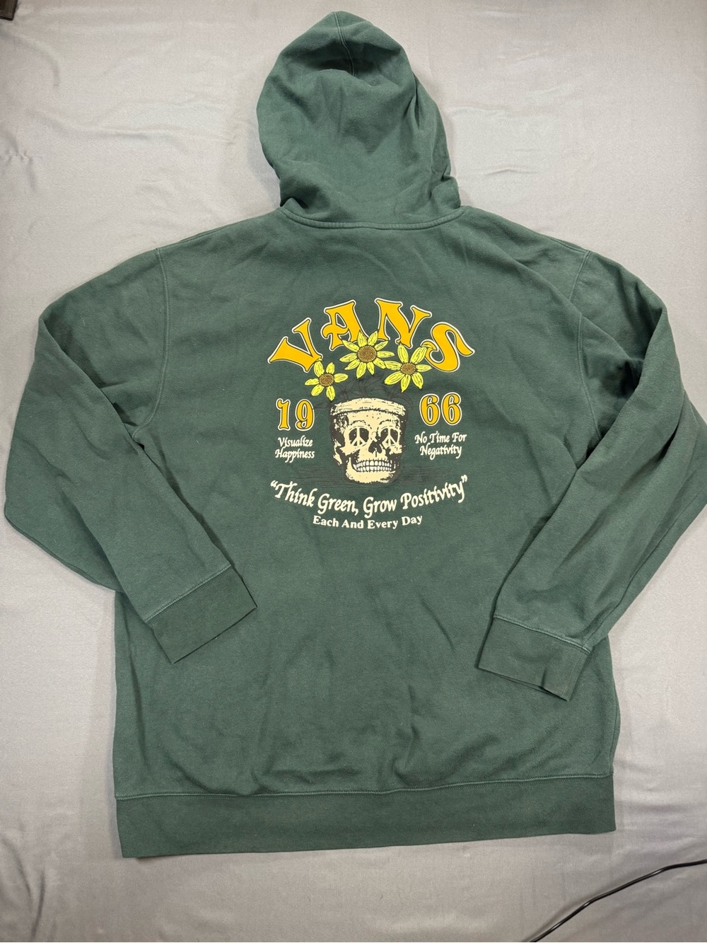 Vans Green Hoodie with Yellow Floral Skull Graphic - Picture 4 of 6